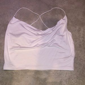 Cowl neck white cropped tank top